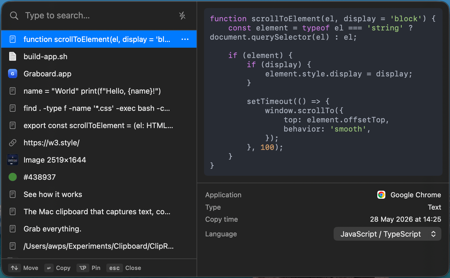 Aperçu de code Graboard avec coloration syntaxique